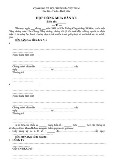 Mẫu Hợp Đồng Mua Bán Xe Mới Nhất 2024
